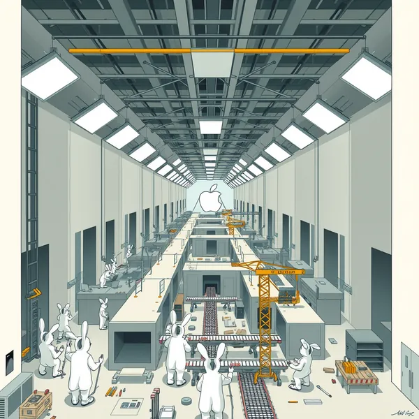 Workers assemble the framework for Apple's new internal factory within its existing Houston facility, part of a recursive expansion strategy to double manufacturing capacity on the same footprint.