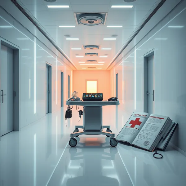 An ARC Raiders player character utilizes a cosmetic diagnostic tool to adjust their Surgeon Deck attire while an enemy Raider advances unnoticed in the background of the Shrouded Sky update zone.