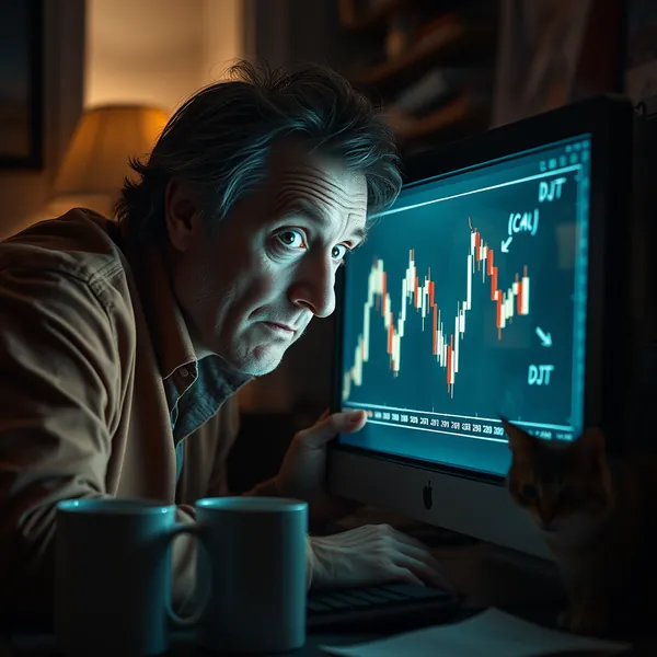 Local investor Chip Weatherby analyzes the intraday candlestick chart for Trump Media & Technology Group stock in his home office, following its recent price fluctuations.