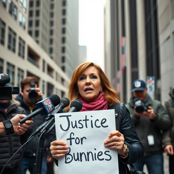 Jill Zarin addresses members of the press regarding animal welfare concerns related to a recent televised musical performance.