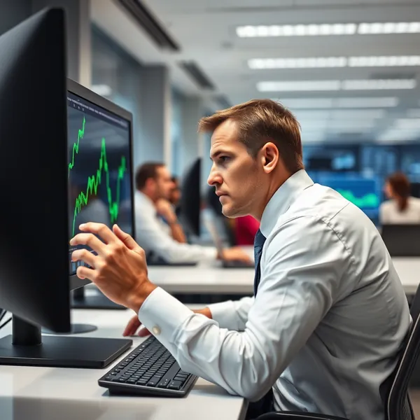 A Regions Financial analyst monitors stock performance data at the company's Birmingham headquarters.