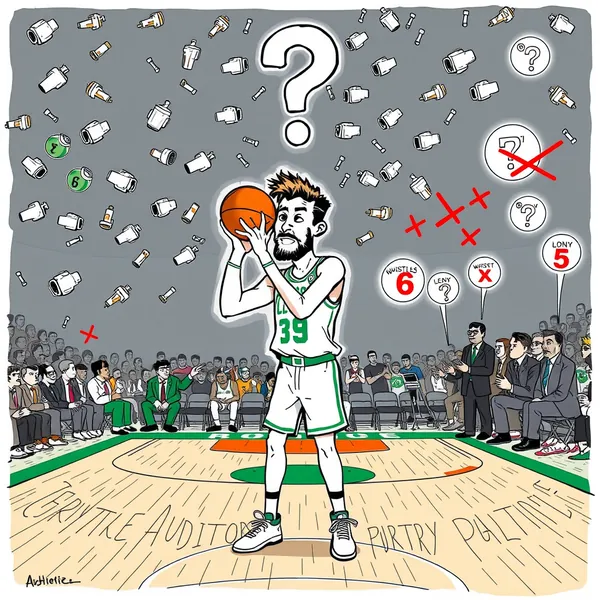 Boston Celtics forward Jayson Tatum reacts to the overwhelming whistling from both coaches and fans during the team's experimental auditory command system against the Philadelphia 76ers.