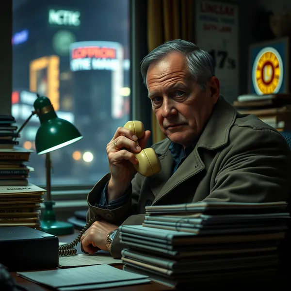 Senior Inspector Reginald Poole awaits a connection during Operation Ringback, the Metropolitan Police's multi-year effort to contact a suspect by telephone.