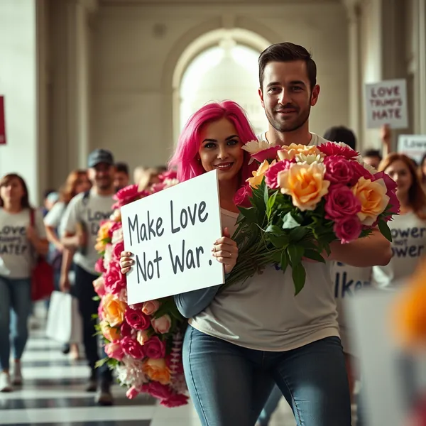 A scene representing the current state of Colombia Marks Valentine's Day Giving Flowers To US Congress And Passerbys In.