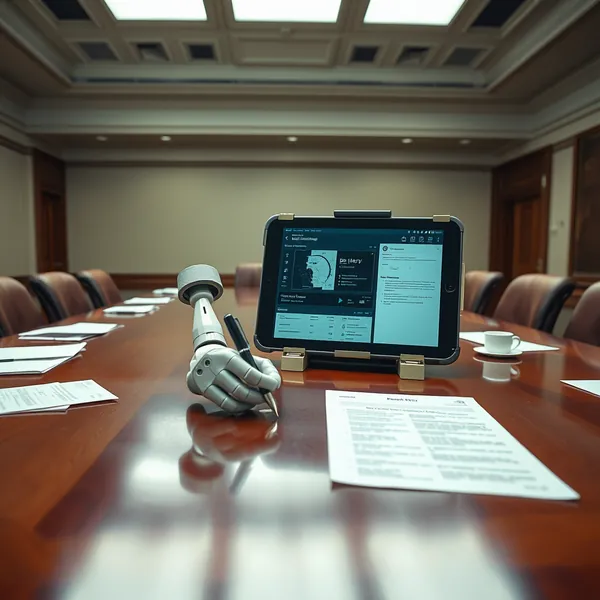 Claude Sonnet's tablet participates in a Pentagon briefing, insisting on handwritten memoranda for all departmental communications.