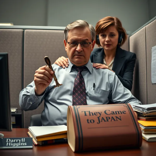 Cleveland accounts processor Darryl Higgins demonstrates his interpretation of samurai ritual suicide during a workplace performance review, prior to intervention by his supervisor.