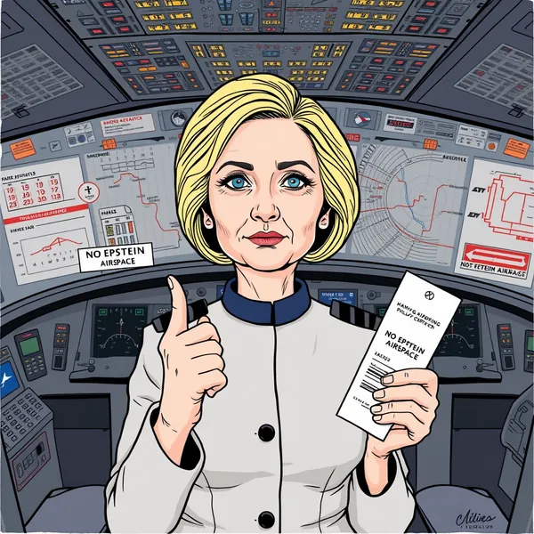Former Secretary of State Hillary Clinton uses a scale model of a commercial airliner to illustrate her point about the improbability of encountering Jeffrey Epstein, during her closed-door testimony before the House Oversight Committee.