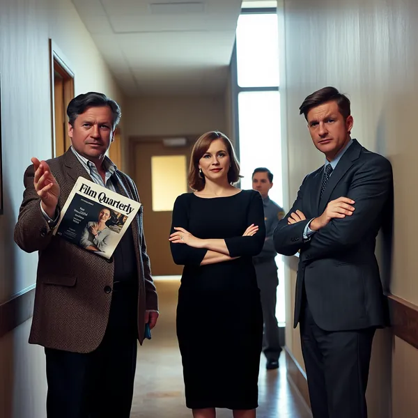 Critics debate outside a campus screening room as tensions over the film 'Hannibal' escalate.