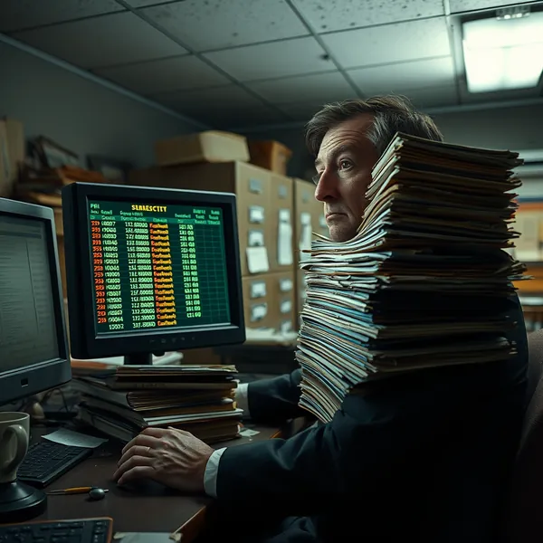 An FBI analyst reviews corrupted Jeffrey Epstein flight logs during a late-night session at the J. Edgar Hoover Building in Washington, D.C.