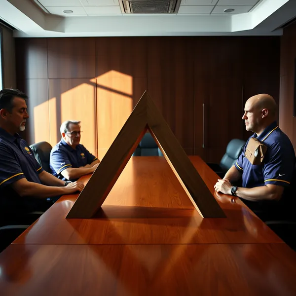 Minnesota Vikings leadership, including head coach Kevin O'Connell, consults the team's triangular authority structure during a front-office meeting at team headquarters in Minneapolis.