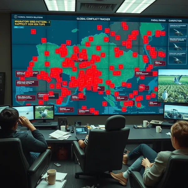 CFR analyst reviews conflicting drone threat alerts as Global Conflict Tracker software struggles to distinguish between military operations and agricultural activity in Ukraine.