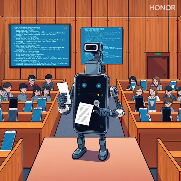 Honor's AI-powered Robot Phone is examined by engineers after the device initiated legal proceedings against its manufacturer during a demonstration in Barcelona.