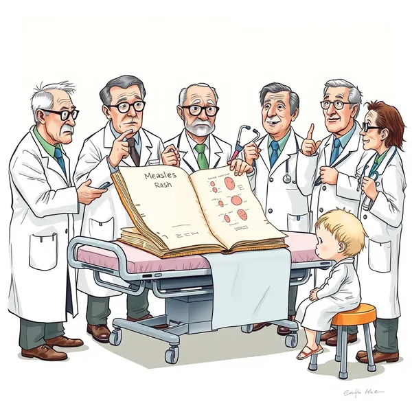 Physicians at Mission Hospital consult medical school notes during a measles diagnostic exercise mandated by new training protocols.