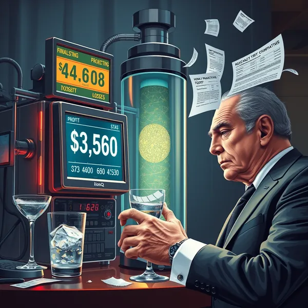 IonQ CFO Reginald Finch presents Q4 earnings while the company's experimental quantum guidance system visibly affects both financial projections and office weather patterns.