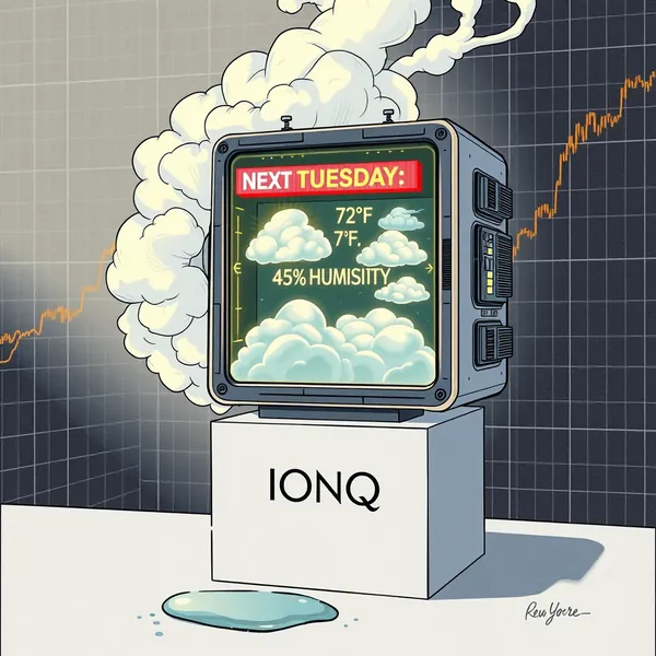 IonQ CEO Peter Chapman demonstrates the company's unexpected weather-forecasting capability during a quarterly earnings briefing at its College Park headquarters.