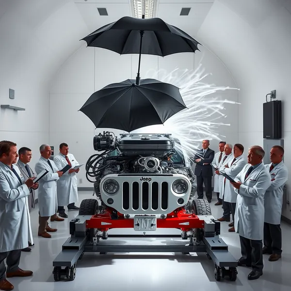 Jeep engineers subject the Hurricane 4 Turbo engine to Category 5 wind testing at a Detroit facility following NHTSA's literal interpretation of the engine's naming convention.