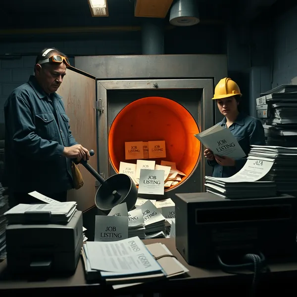 Labor Department ancillary staff dispose of January jobs report documents via incineration in the agency's basement furnace, repurposing thermal energy to heat the building during a budget shortfall.