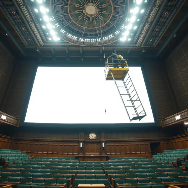 A Labour MP addresses the House of Commons during a test of the proposed political points scoreboard, which remained inactive due to technical difficulties.