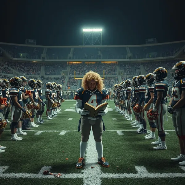 Turning Point USA volunteers assess the halftime show's early conclusion amid technical difficulties.