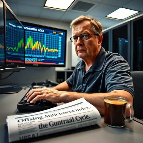 A Microsoft engineer monitors the Project Punch parenting algorithm's real-time assessment of an Xbox console's simulated emotional state following an executive's departure.