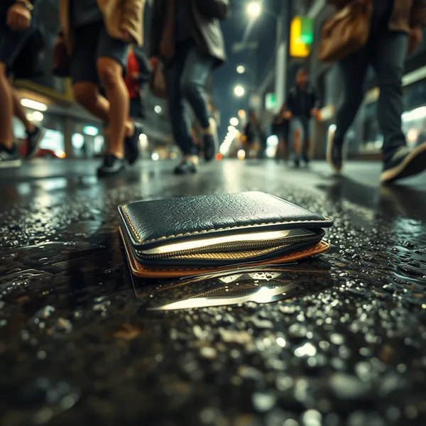 A MOFT Find My wallet activates its location alert system on a coffee table in a San Francisco apartment after detecting the absence of meaningful financial contents.