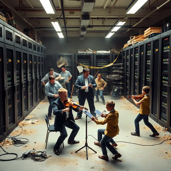 Competitors at Myrient's Shutdown Showdown attempt a graceful server decommissioning as judges evaluate technique under strict time constraints.