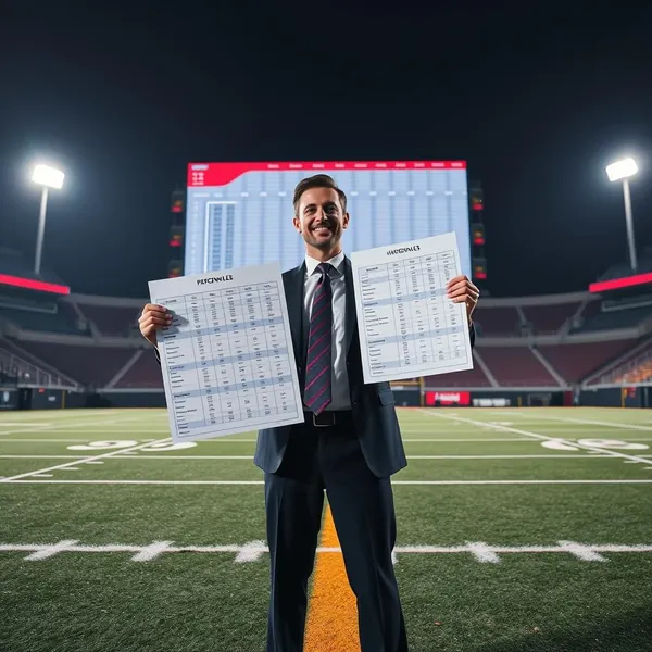 A Turning Point USA coordinator celebrates the flawless execution of the All American Halftime Show's logistical plan on the field at Sun Devil Stadium.