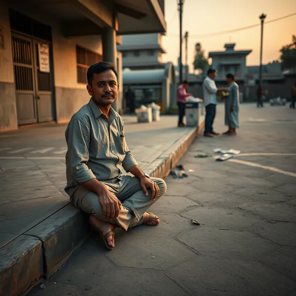 Raju Tamang receives a certificate for exemplary electoral conduct from an election official while remaining seated on a curb outside a polling station in Kathmandu, Nepal.