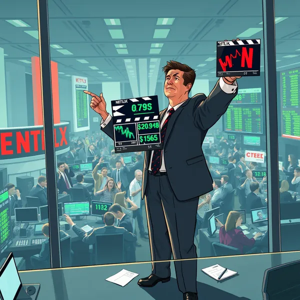 Netflix CEO Ted Sarandos on the set of the company's meta-series 'The Bid,' which chronicles the streaming giant's decision to abandon its acquisition of Warner Bros. Discovery, a move that triggered the stock's largest single-day gain in over a year.