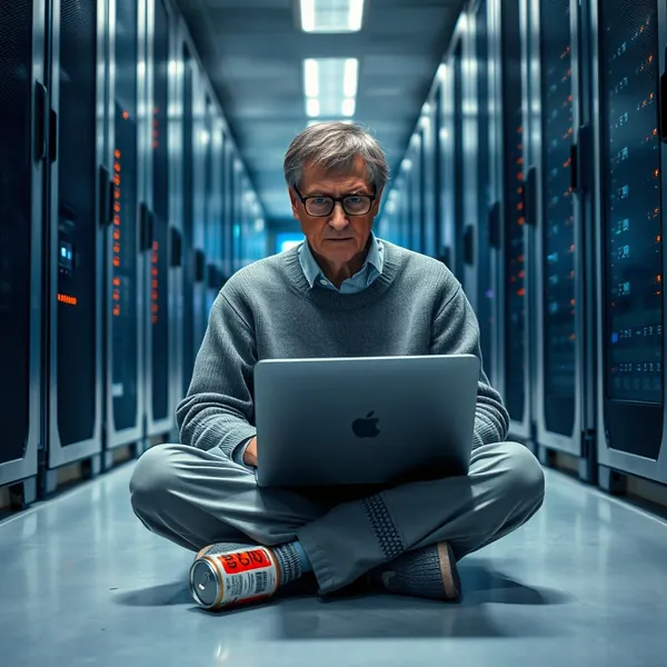 Bill Gates reviews server logs in a secure data center following the acquisition.