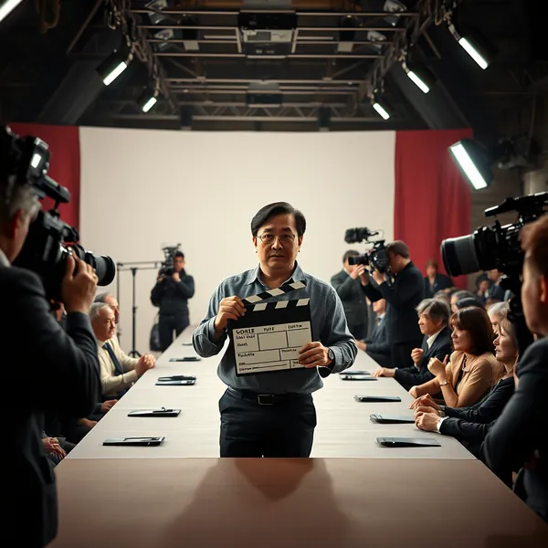 Jury president Park Chan-wook directs cinematographers during a staged deliberation sequence for his documentary about the Cannes selection process.