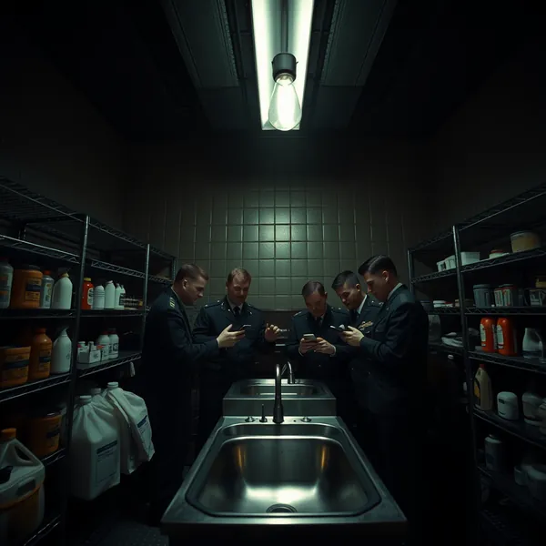 Defense officials convene an emergency meeting in a Pentagon supply closet after a complete power failure plunged the massive building into darkness.