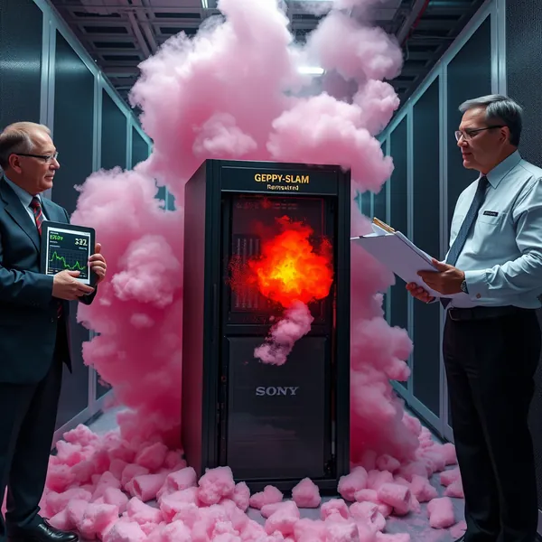 Sony executives evaluate the winning server failure from the Geppy-X Remastered beta, which culminated in a thermal event and activation of the fire suppression system.