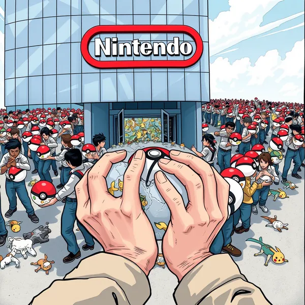 Protesters form a human chain around Nintendo's Seattle headquarters to oppose storage limitations in the upcoming Pokémon Champions game.