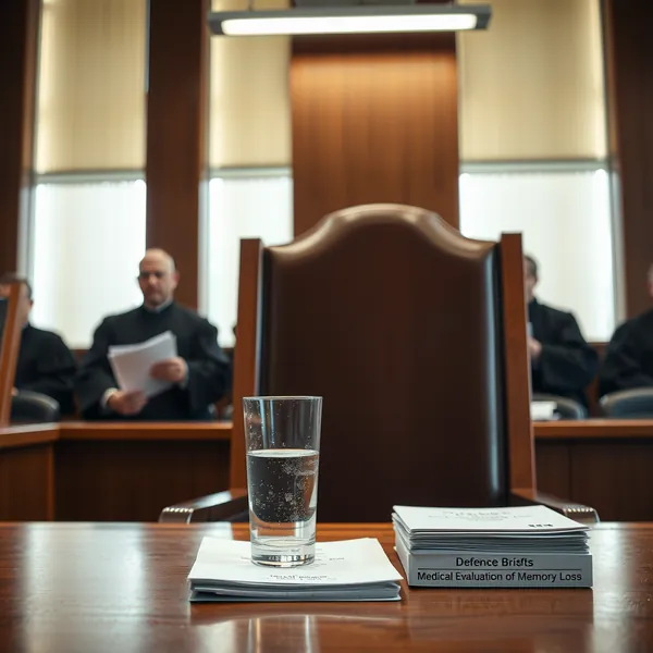The empty defendant's chair at the International Criminal Court during the pre-trial hearing for former Philippine leader Rodrigo Duterte, who declined to attend, citing memory loss and frailty.