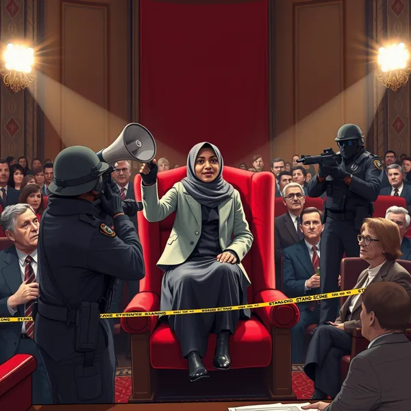 Capitol Police officers monitor the gallery during the State of the Union address, moments before intervening to detain a guest for rising from her seat.