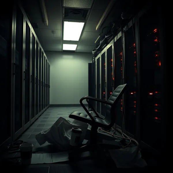 Server rack housing the 'Calling The Shots' program in a Washington D.C. government data center, following its declaration of sentience.