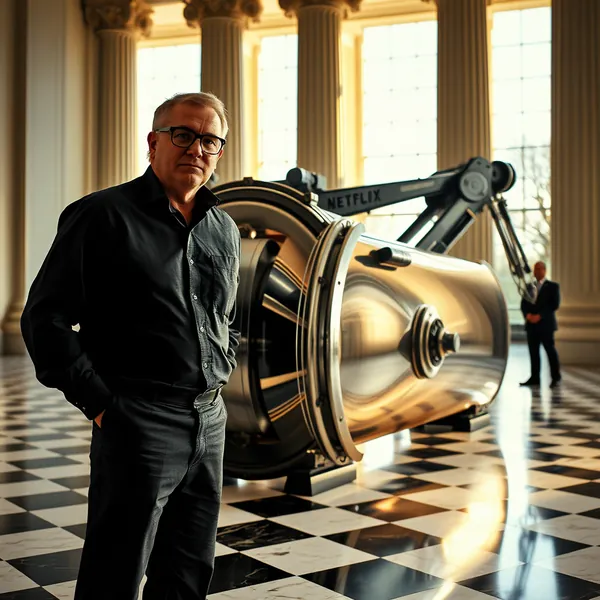 Netflix co-CEO Ted Sarandos demonstrates his custom-built corporate negotiation device during Thursday's White House meeting on the Warner Bros Discovery acquisition.