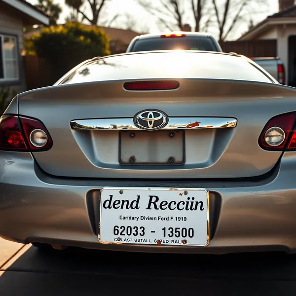 A State Farm Dividend Technician installs a company-issued dividend plate on a policyholder's vehicle in a Bloomington, Illinois parking lot as part of a $5 billion program to physically return value to customers.