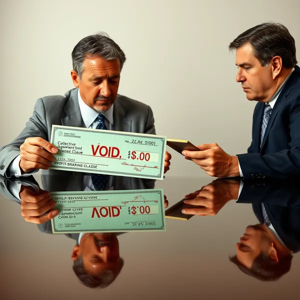 A Stellantis administrative employee processes the batch of voided profit-sharing checks demanded by the United Auto Workers, following the company's announcement of no profit-sharing for 2026.