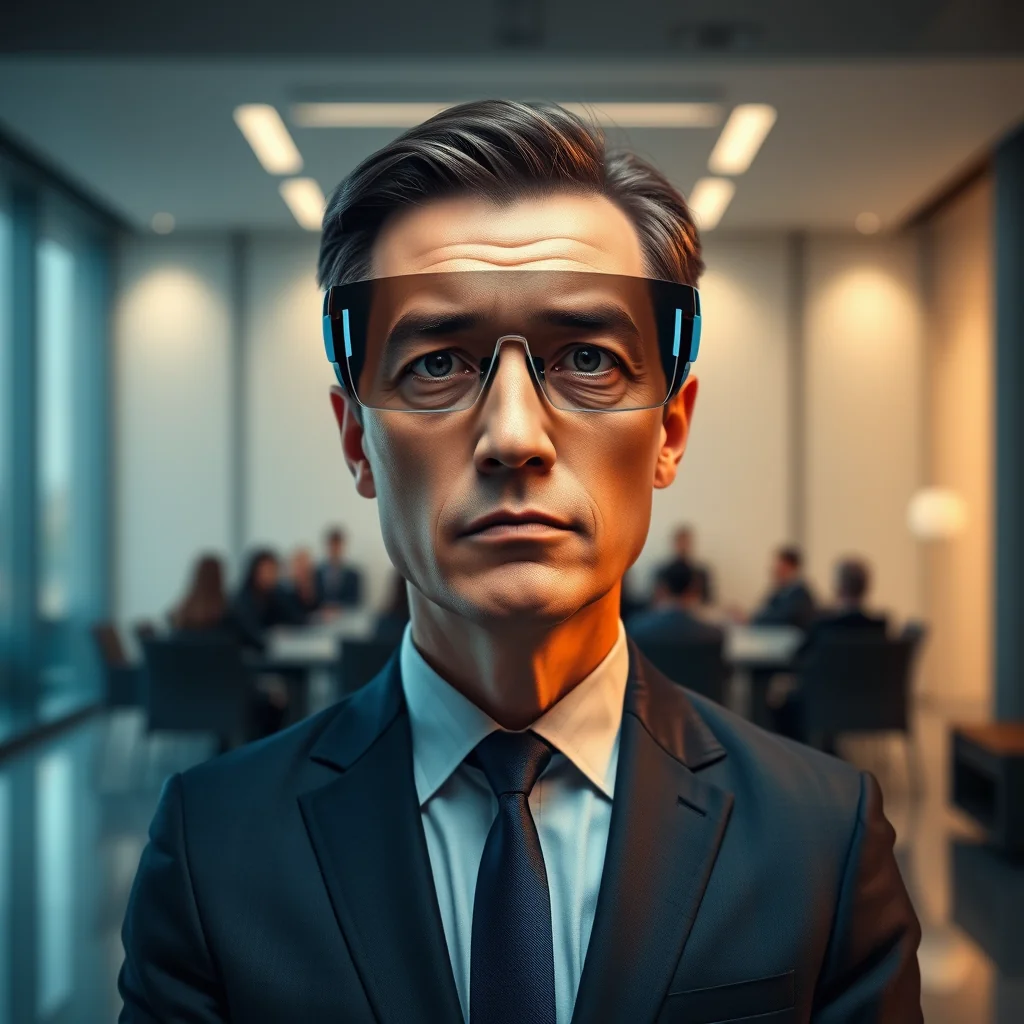 An early adopter of TCL's Rayneo Air 4 Pro smart glasses engages with the device's signature self-reflection feature during a late-night session.