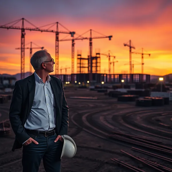 An executive surveys the construction of a hyperscale data center, part of an industry-wide capital expenditure surge exceeding $500 billion annually to expand artificial intelligence infrastructure.