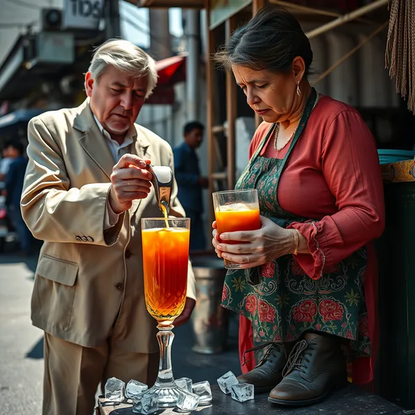 A Guardian journalist intervenes in the preparation of a sweetened beverage as part of the publication's direct enforcement of Thailand's new public health guidelines.