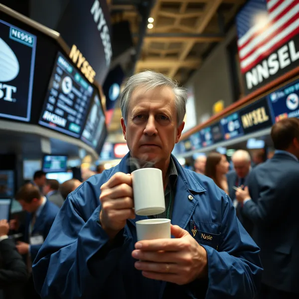 A trader attempts to soothe market anxieties on the floor of the New York Stock Exchange following a volatile trading session that saw the Dow Jones Industrial Average decline by over 670 points.