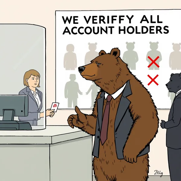 A bank manager administers a cognitive function test to a customer as part of a new federal pilot program requiring proof of human consciousness for all financial transactions.