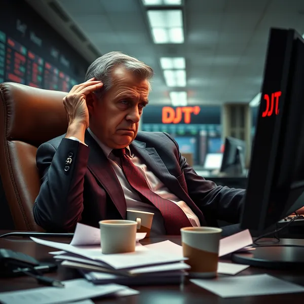 A financial analyst reviews the sharp decline in Trump Media & Technology Group shares on a market data terminal after hours.