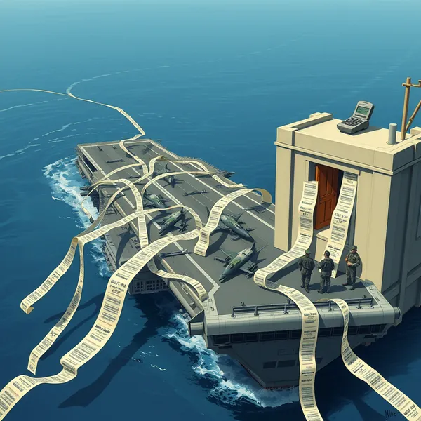 Gen. Harold B. Connelly reviews budgetary metrics during a high-level briefing on U.S.-Iran negotiations, pausing to sip from a complimentary beverage provided by the Swiss-hosted talks.