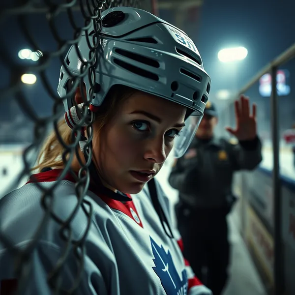 Members of the Spokane Sprites women's hockey team watch as arena staff prepare the bench area after their Canadian opponents failed to cross the border for Wednesday's playoff qualifier.