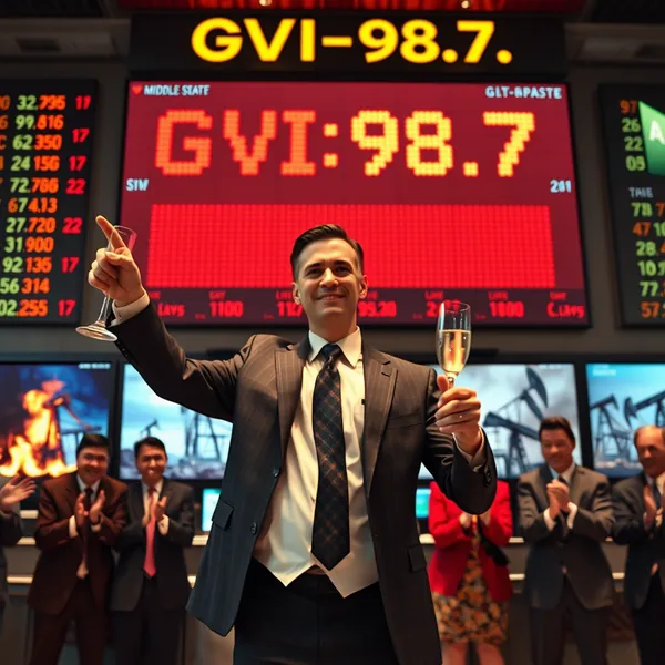 Sterling Fitzgerald managing director Charles Winthrop III celebrates record market declines during a press conference introducing the new Geopolitical Volatility Index.