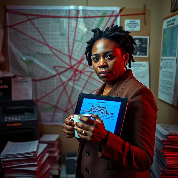 D.C. mayoral candidate Janeese Lewis George reviews municipalization plans for autonomous vehicle fleets during an overnight strategy session.